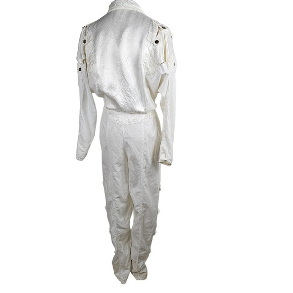 Vintage 80s Victor O'BADIDO'NC Jumpsuit S‎ Off White Cotton Satin Open Sides - Picture 3 of 16